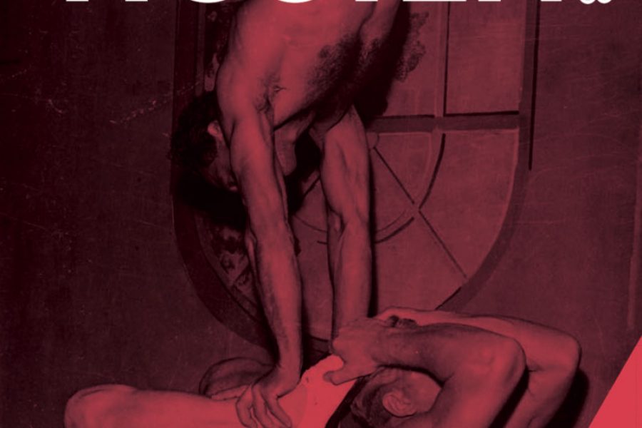 Publika program hösten 2018 på Kalmar läns museum. Bilden visar två personer i en akrobatisk pose, där en står på händer på den andras fötter. Designen har ett rött färgfilter.